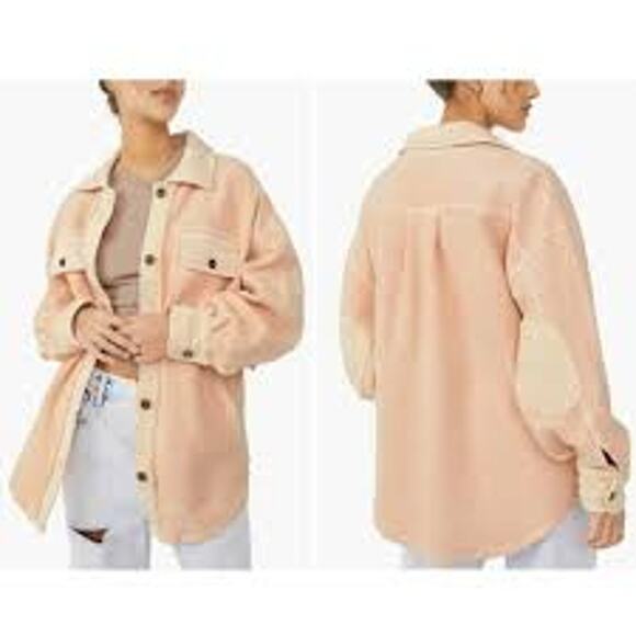 Free People We the Free Ruby Fleece Pink Cotton Shirt Jacket Size Large - Picture 1 of 8